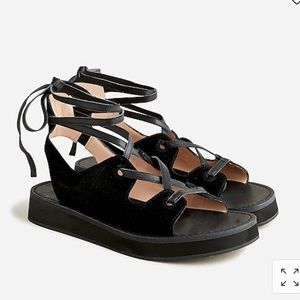Lace-up mini wedge sandals in suede